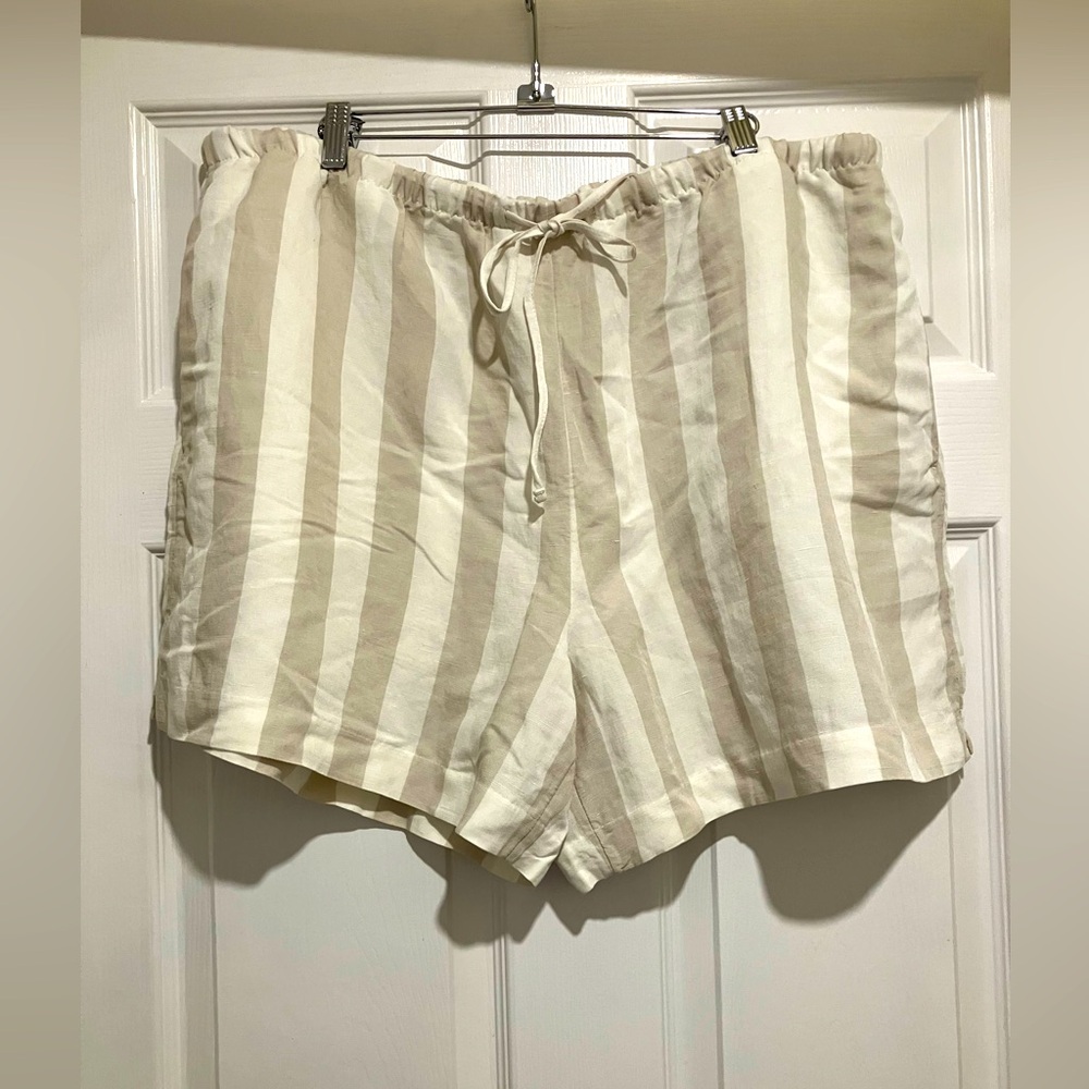 Linen Blend Striped Drawstring Shorts